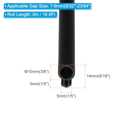 16.4Ft Weather Stripping Door Seal, 3/8" Dia Bulb Bubble Shape Kerf Mount view 2