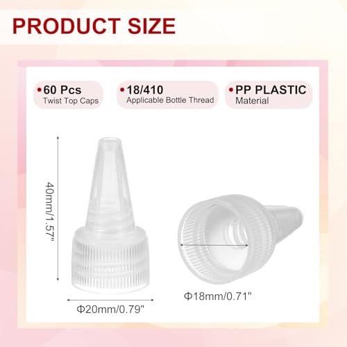 18/410 Twist Top Caps, 60Pcs Plastic Squeeze Bottle Replacement Caps view 2