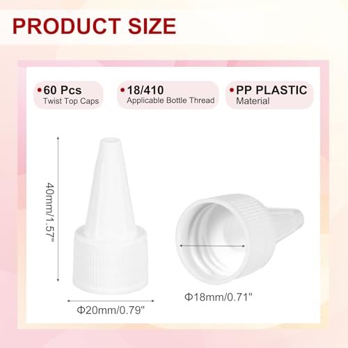18/410 Twist Top Caps, 60Pcs Plastic Squeeze Bottle Replacement Caps view 2