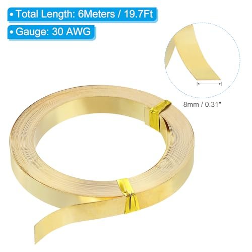 19.7 Feet Brass Wire, 8mm Wide Bendable Brass Beading Wire 30 Gauge Flat view 2