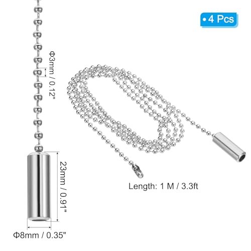 1M 3.3ft Ceiling Fan Pull Chain, 4 Pcs Beaded Pulls Cord Extender view 2