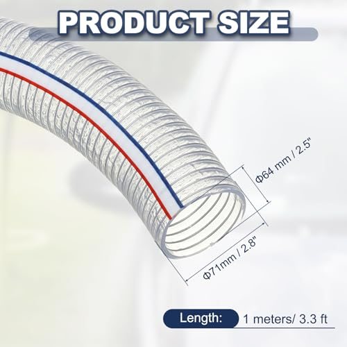 2-1/2" ID Wire Reinforced Hose 3.3 Ft PVC Vinyl Suction Tubing, High view 2