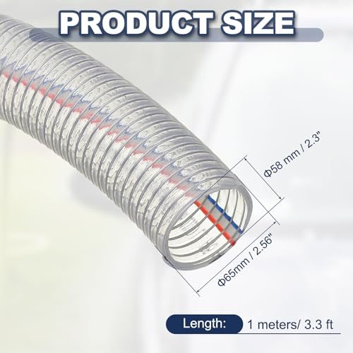 2-1/4" ID Wire Reinforced Hose 3.3 Ft PVC Vinyl Suction Tubing, High view 2