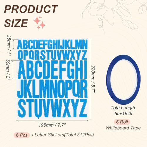 2+1" Letter Stickers w/ 6Roll 1/8" 164ft Whiteboard Tape view 2