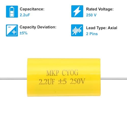 2.2uF 250V Frequency Divider Capacitor, 5 Pcs Axial Audio Speaker view 3