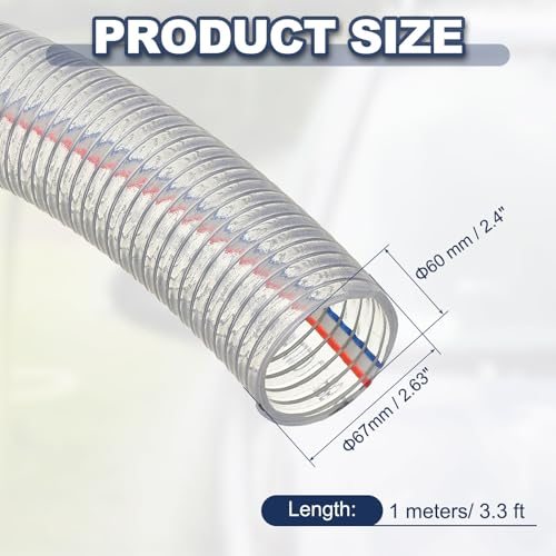 2-3/8" ID Wire Reinforced Hose 3.3 Ft PVC Vinyl Suction Tubing, High view 2