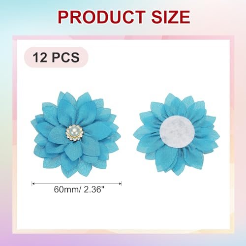 2.36in Rhinestone Chiffon Flower, 12pcs Fabric Flower, Lake Blue view 2