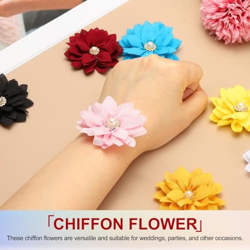 2.36in Rhinestone Chiffon Flower, 12pcs Fabric Flower, Lake Blue view 4