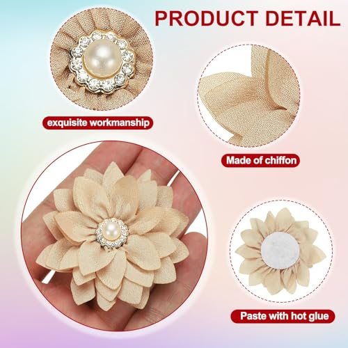 2.36in Rhinestone Chiffon Flower, 12pcs Fabric Flower, Rhinestone Pearl view 3