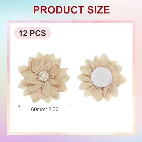 2.36in Rhinestone Chiffon Flower, 12pcs Fabric Flower, Rhinestone Pearl view 2