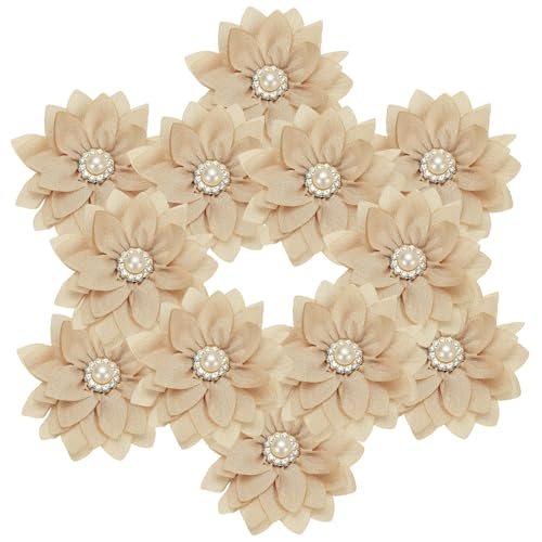 2.36in Rhinestone Chiffon Flower, 12pcs Fabric Flower, Rhinestone Pearl — PATIKIL