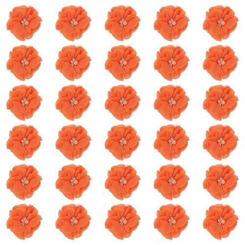 2 Inch Chiffon Flowers, 30 Pcs Rhinestone Pearl Sewing Fabric Flowers — PATIKIL