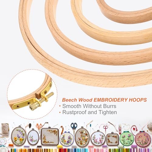 2 Pieces 4 Inch Embroidery Hoops Round Adjustable Beach Wood Circle Cross view 3