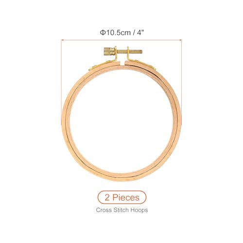 2 Pieces 4 Inch Embroidery Hoops Round Adjustable Beach Wood Circle Cross view 2