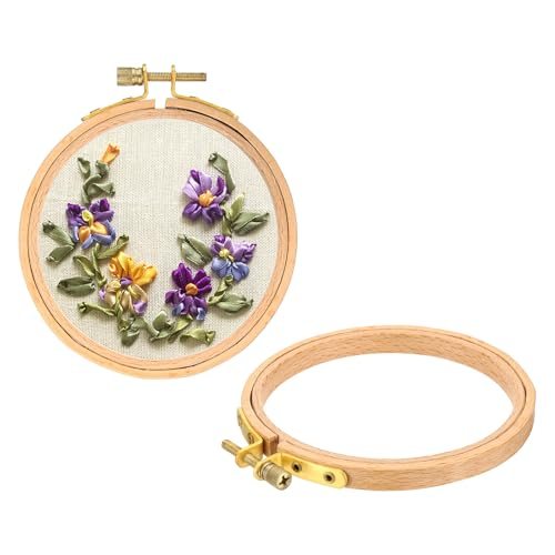 2 Pieces 4 Inch Embroidery Hoops Round Adjustable Beach Wood Circle Cross — PATIKIL