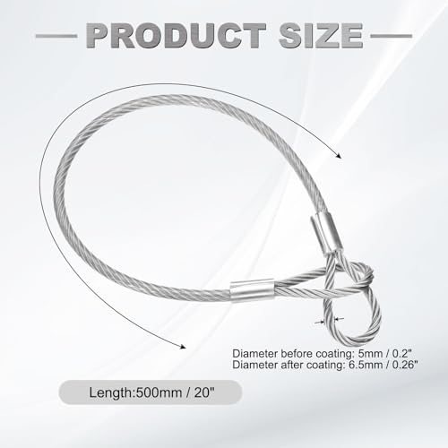 20" Safety Cable Lock Security Wire Ropes 0.26" Dia Clear, 304 Stainless view 2