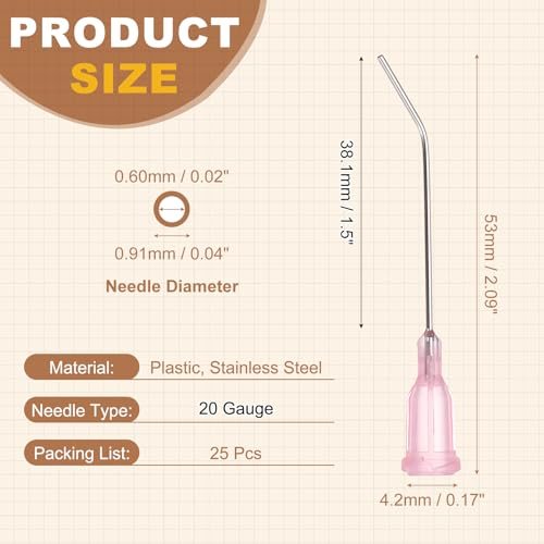 20Ga Angled Dispensing Needles, 25Pcs 1.5Inch Blunt Tip, Pink view 2