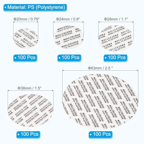 20mm/24mm/28mm/38mm/63mm Pressure Sensitive Seal, 500 Pack Adhesive PS view 2