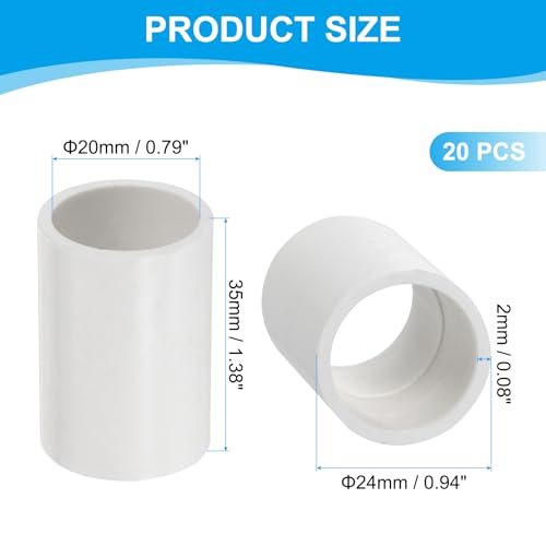 20mm PVC Pipe Fitting Coupling Adapter, 20 Pack Pipe Slip Socket view 2