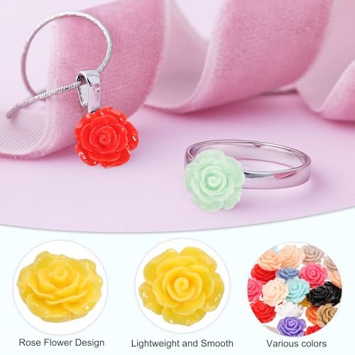 20mm Rose Flower Resin Cabochon, 30 Pcs Mini Rose Flower Flatback Resin view 3