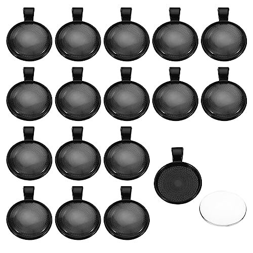20mm Round Black Zinc Alloy & Glass Photo Pendant Trays — PATIKIL
