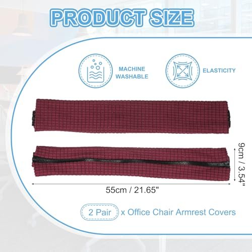 22"x4" Office Chair Armrest Covers 2Pair w/Zipper Burgundy view 2
