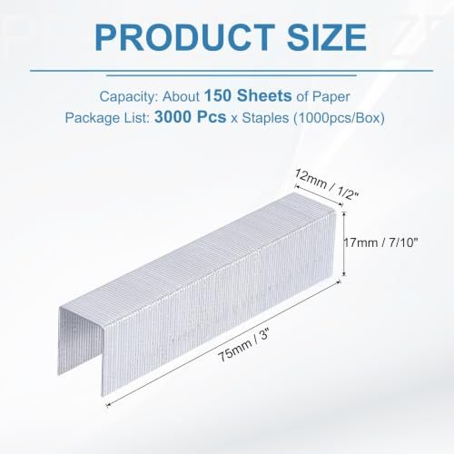 23/17 Staples for Stapler, 3Box 3000Pcs 7/10" Leg Length Standard Flat view 2