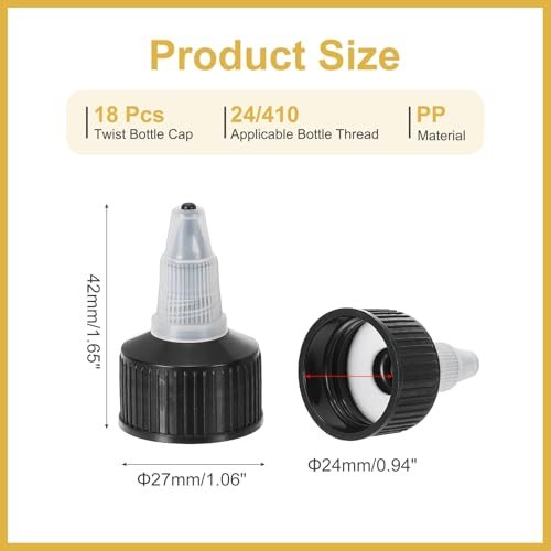24/410 Twist Bottle Caps, 18 Pcs Plastic Ribbed Edge Squeeze Bottle view 2