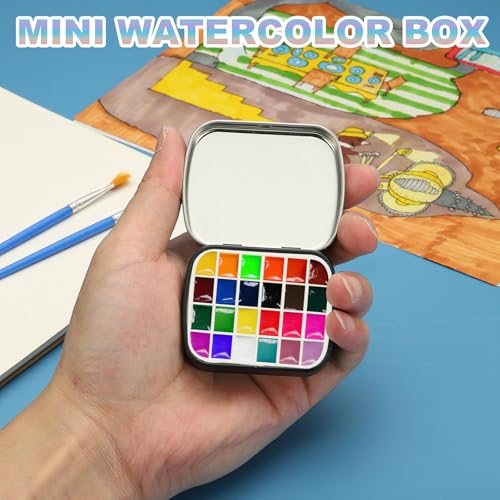 24 Wells Mini Paint Tin Box Mini Travel Empty Watercolor Tin Black view 3