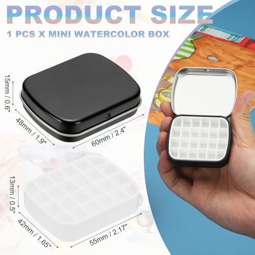 24 Wells Mini Paint Tin Box Mini Travel Empty Watercolor Tin Black view 2