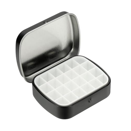 24 Wells Mini Paint Tin Box Mini Travel Empty Watercolor Tin Black — PATIKIL