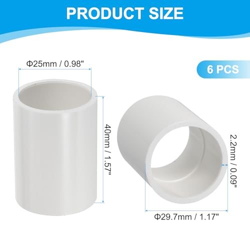 25mm PVC Pipe Fitting Coupling Adapter, 6 Pack Pipe Connector, White view 2