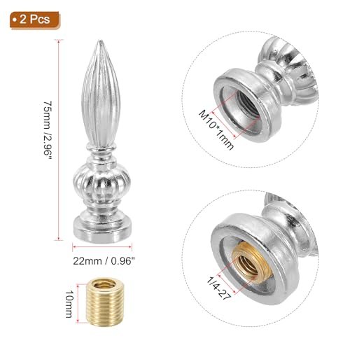 25x80mm Lamp Shade Finial, 2 Pcs Lamp Finials Caps Knob M10x1mm Threaded view 2