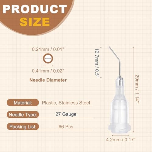 27Ga Angled Dispensing Needles 66Pcs 0.5" w/Luer Lock Needle Clear view 2
