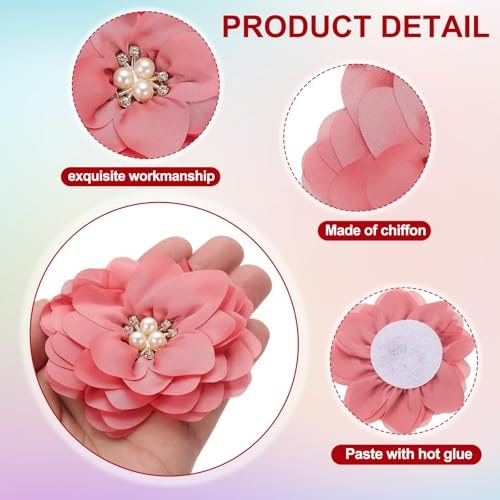 3.15in Chiffon Flowers, 10 Pcs Fabric Pearl Large Camellia, Flowers view 3