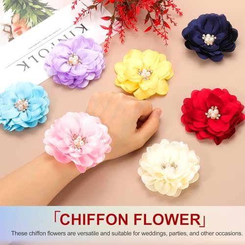 3.15in Chiffon Flowers, 10 Pcs Fabric Pearl Large Camellia, Flowers view 4