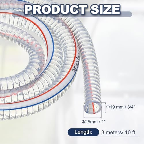 3/4" ID Wire Reinforced Hose 10 Ft PVC Vinyl Suction Tubing, High view 2