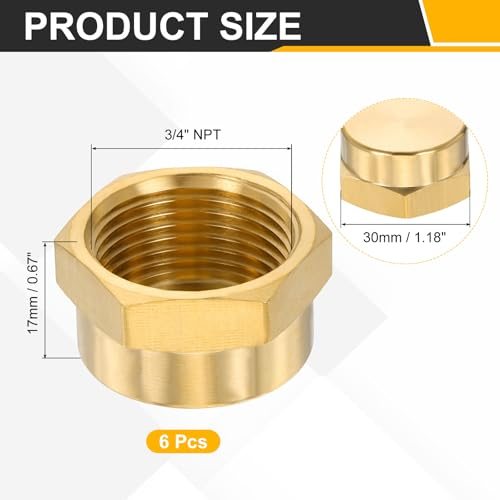 3/4" NPT Female Brass Pipe Fitting Cap Hex Head Tubing Thread, Ends Cap view 2