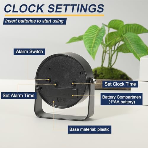 3.4" Small Analog Alarm Clock, Adjustable Angle Small Desk Clock view 3