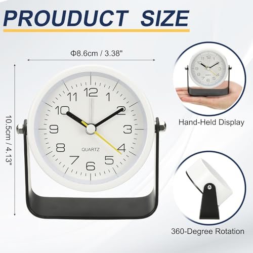 3.4" Small Analog Alarm Clock, Adjustable Angle Small Desk Clock view 2