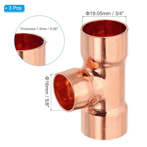 3/4" x 5/8" x 3/4" ID Reducing Tee Copper Fitting view 2