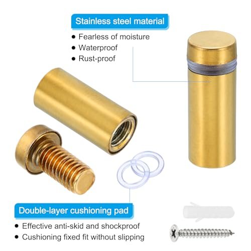 3/4"x2" Sign Standoff Screws 8 Set Steel Wall Standoff Gold view 3