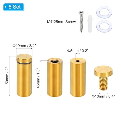 3/4"x2" Sign Standoff Screws 8 Set Steel Wall Standoff Gold view 2