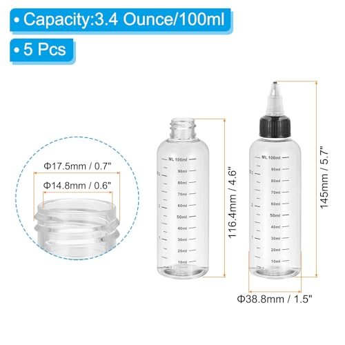 3.4oz(100ml) Plastic Dispensing Bottle, 5Pcs Squeeze Graduated Empty view 2