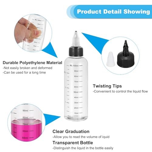 3.4oz(100ml) Plastic Dispensing Bottle, 5Pcs Squeeze Graduated Empty view 4