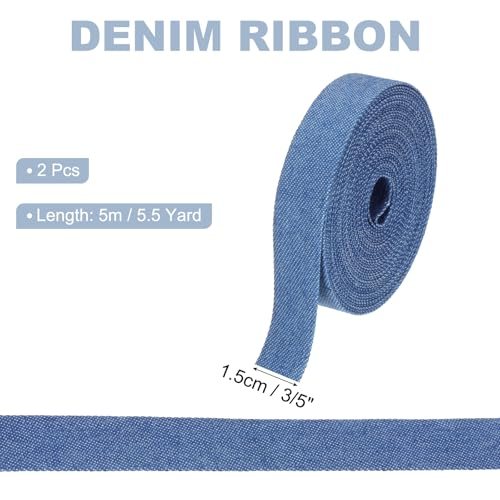 3/5" Denim Ribbon, 2 Roll Total 11 Yard Jean Fabric, Dark Blue view 2