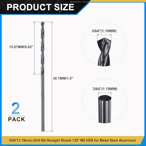 3/64" Drill Bit M2 High-Speed Steel 135° Nitriding Black 2Pcs view 2