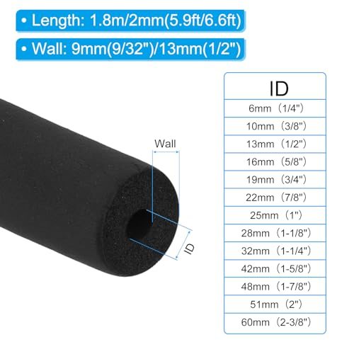 3/8"(10mm) ID x 6Ft x 0.35" Pipe Insulation Foam Tube view 2