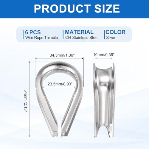 3/8" (10mm) Wire Rope Thimble M10 Cable Thimbles Rigging 6 Pcs, 304 view 2