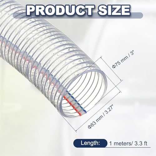 3" ID Wire Reinforced Hose 3.3 Ft PVC Vinyl Suction Tubing, High Pressure view 2